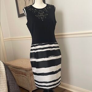 St John Luxury Fabric Sleeveless Embellished Black&Ivory Event/Occasion Dress 12